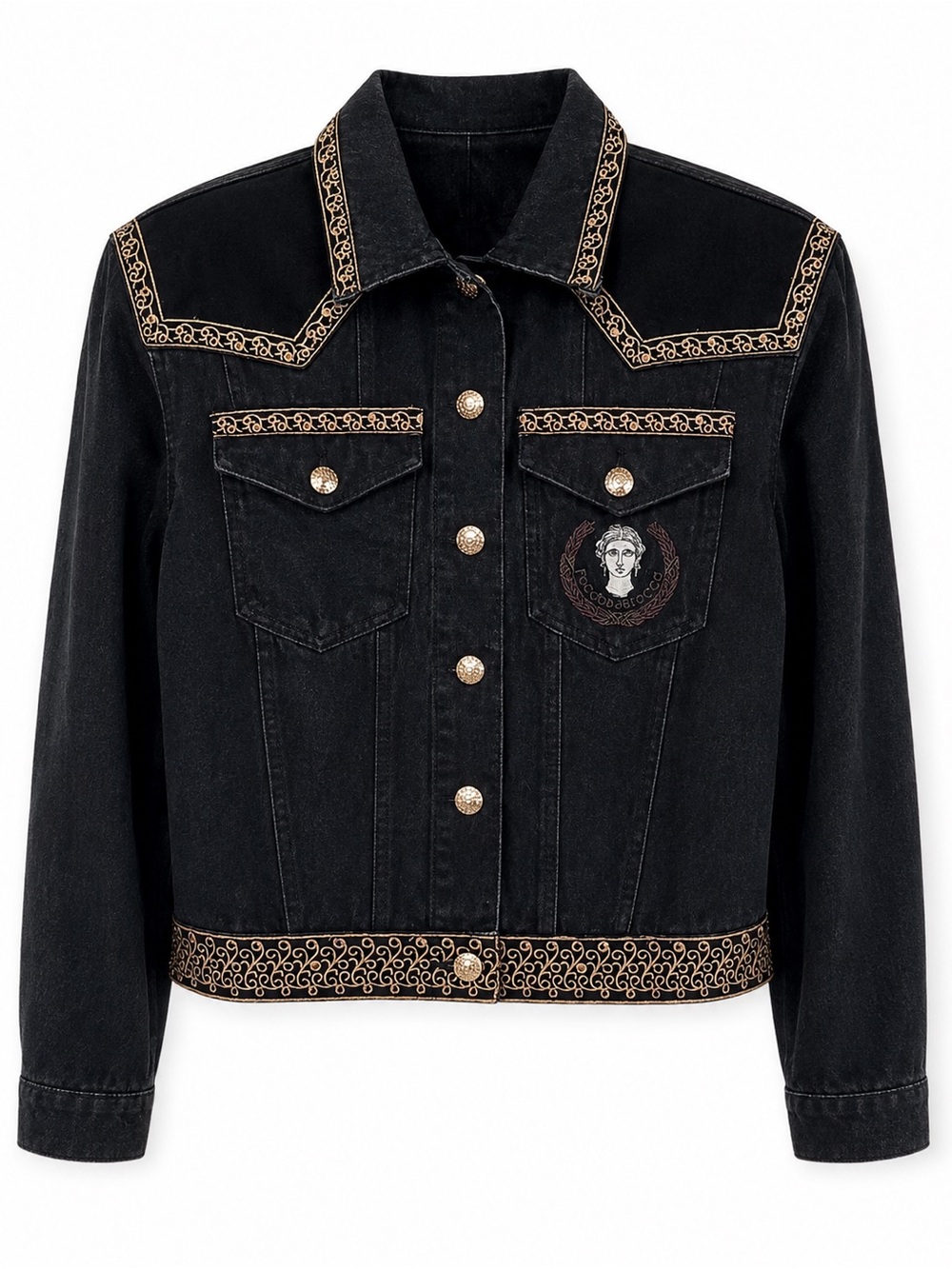Vintage 1990 Roccobarocco Designer Black Velvet & Denim Embroidered Jacket,NWOT